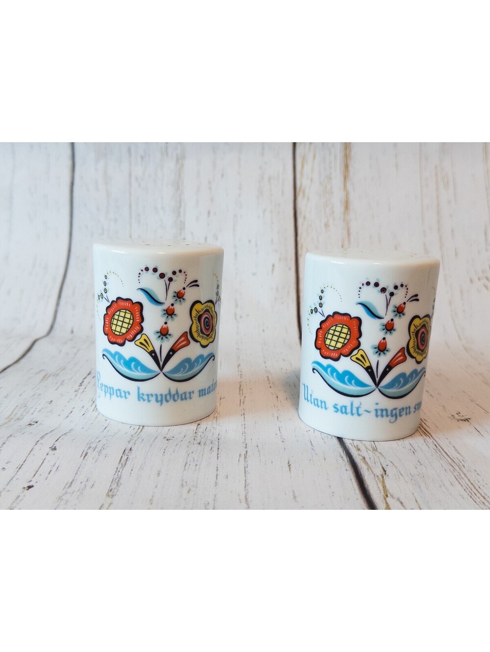 VTG Berggren Originals Swedish Folk Art Porcelain Salt and Pepper Shaker Set